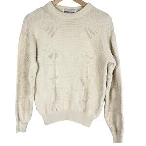 Vintage McGregor Cream Textured Cotton Sweater 80s Preppy Crewneck Small